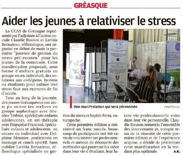 Article La Provence Gréasque - Aider les jeunes à relativiser le stress