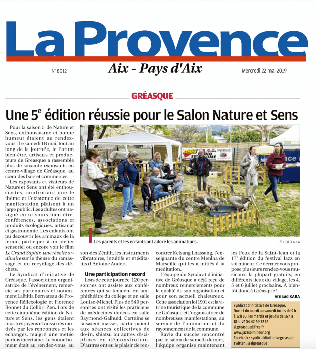 Article La Provence Gréasque - Salon Nature & Sens Saison 5