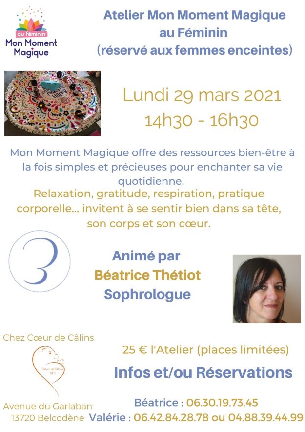 MMM Féminin Atelier "Mon Moment Magique au Féminin" chez Cœur de Câlins